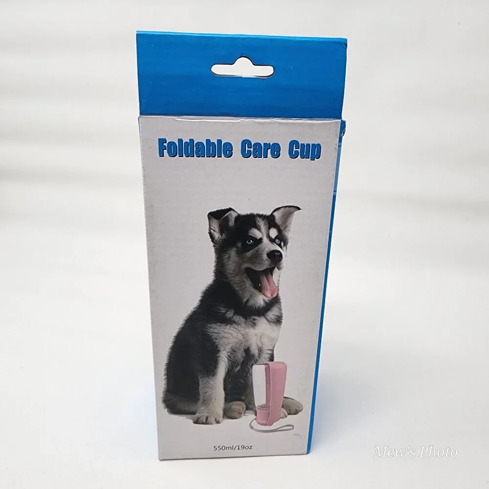 Foldable Portable Dog Water Bottle Dispenser with Drinking Feeder 19 oz, Pink